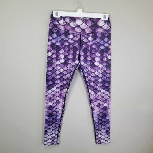 Purple Fish Scale Yoga Polyester Spandex Ankle Leggings Size S