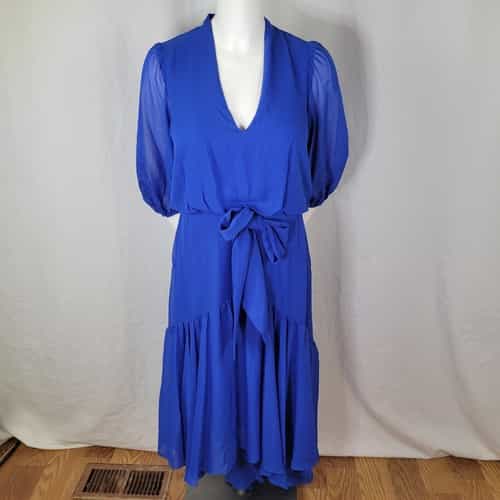 Taylor Royal Blue V-Neck Hi-Low Blouson Style Midi Dress Size S
