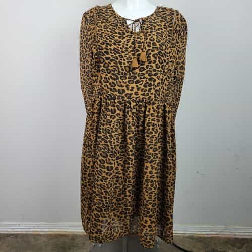 Time and Tru Leopard Print Baby Doll Lined Dress