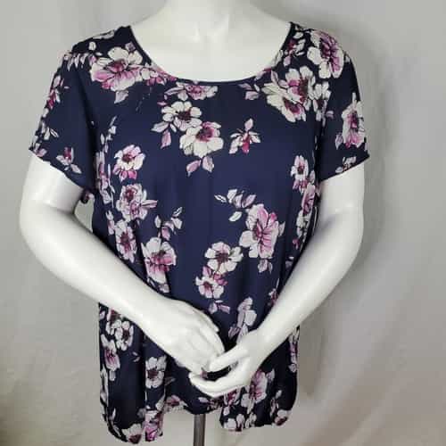 Torrid Navy Floral Print Georgette Pleated Back Blouse Size 3