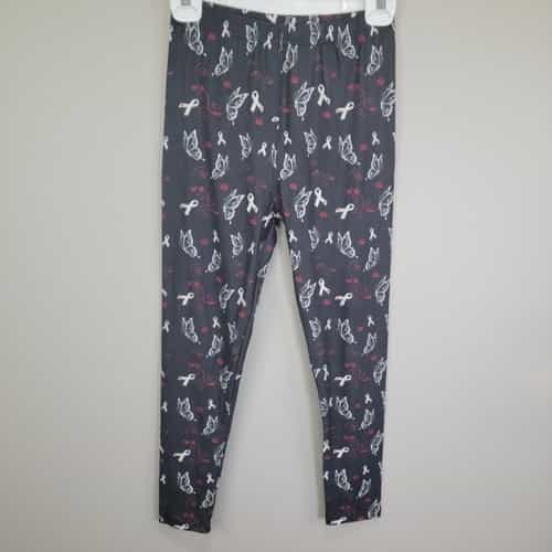 White Ribbons Roses Butterflies Poly Spandex Ankle Awareness Leggings Size 3X/4X