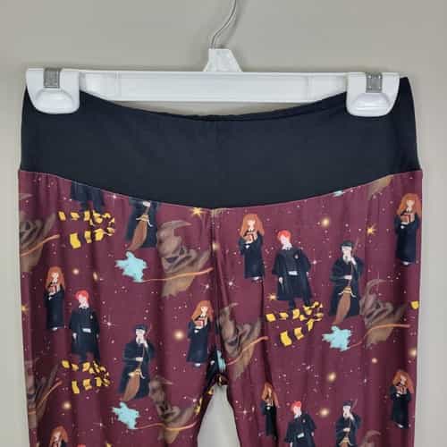 wizard-print-polyester-spandex-burgundy-ankle-leggings-one-size-fits-all