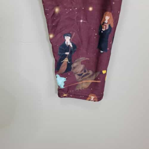 wizard-print-polyester-spandex-burgundy-ankle-leggings-one-size-fits-all