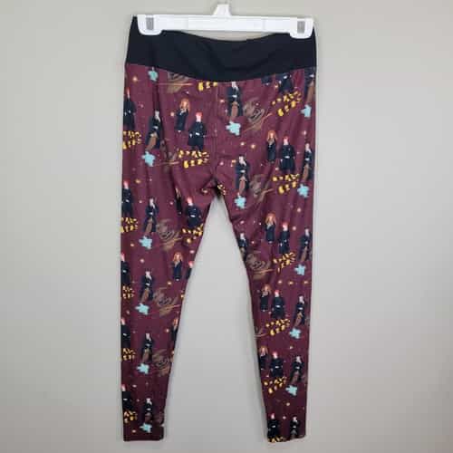 wizard-print-polyester-spandex-burgundy-ankle-leggings-one-size-fits-all