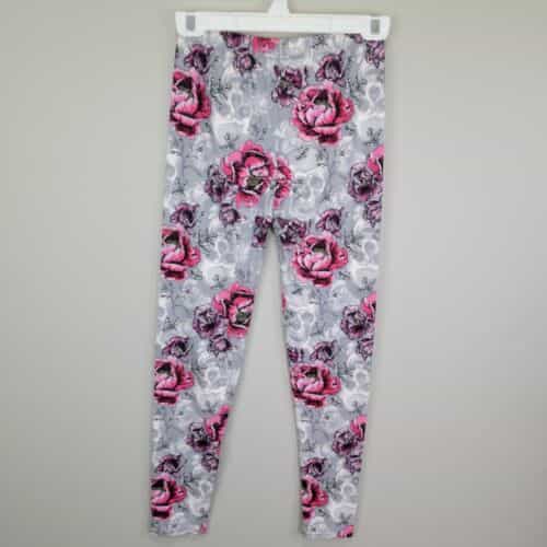 new-mix-skulls-pink-flowers-polyester-spandex-ankle-leggings-one-size-fits-all