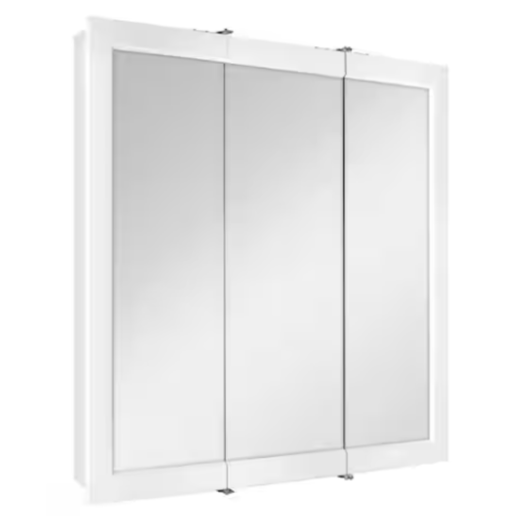 Glacier Bay 33158 30-3/16 in. W x 29 in. H Framed Surface-Mount Tri-View Bathroom Medicine Cabinet with Mirror, White