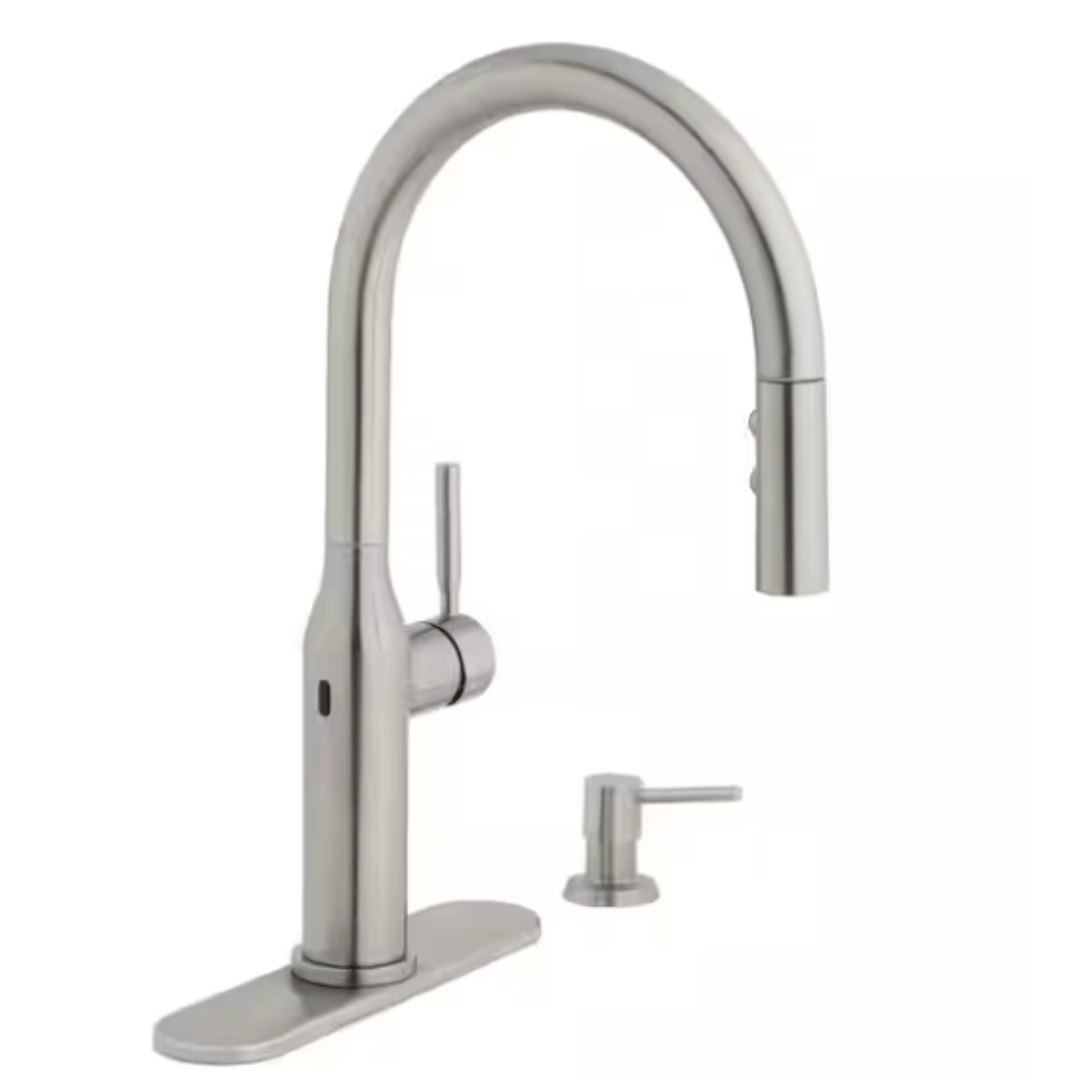 Glacier Bay 1009 251 802 Upson Touchless Single-Handle Pull-Down Sprayer Kitchen Faucet With Soap Dispenser in Stainless Steel
