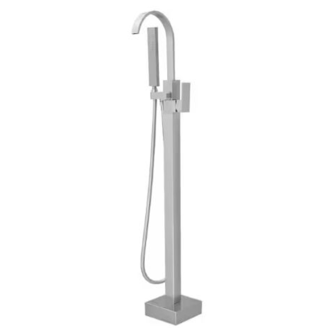 BWE A-97011-N Waterfall Single Handle Floor Mount Freestanding Tub Faucet Bathtub Filler with Hand Shower in Brushed Nickel