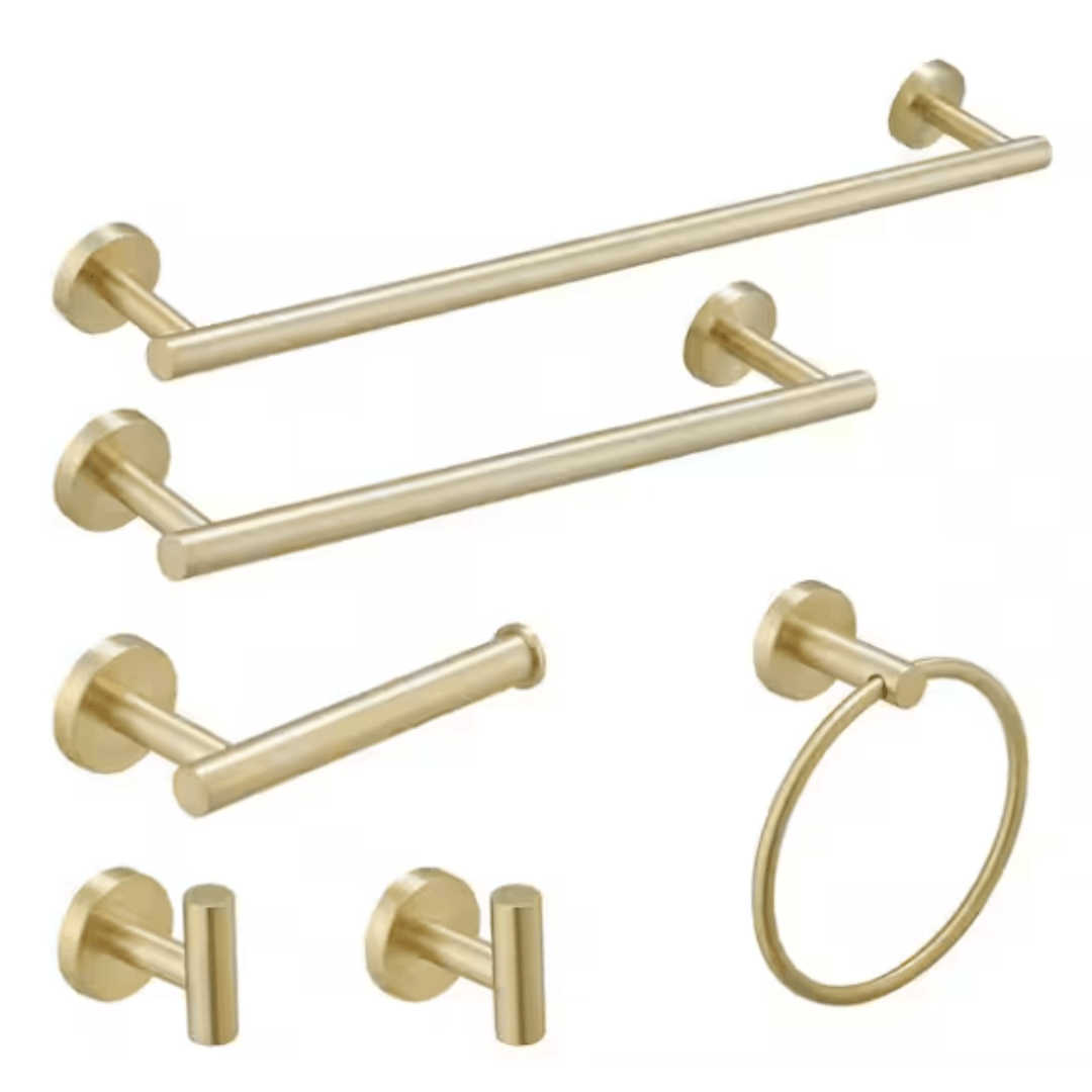 BWE A-91020-6-BG 6-Piece Modern Bath Hardware Set with Towel Ring Toilet Paper Holder Towel hook and Towel Bar Wall Mount in Brushed Gold