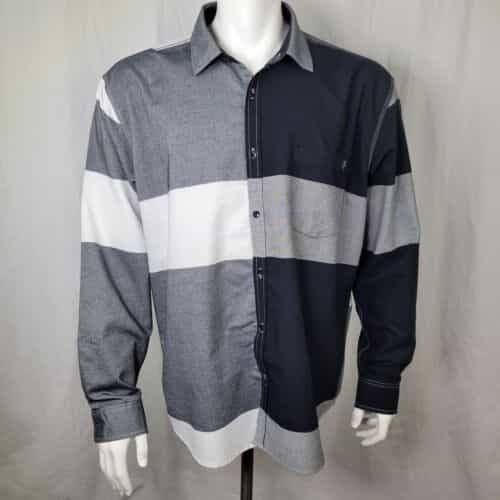 Armand Thiery Black, Gray & White Color Block Button Down Collared Shirt