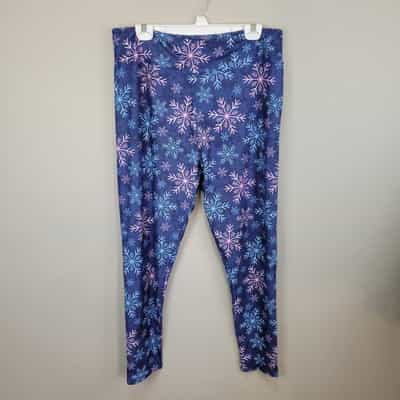 JAAM Pink And Blue Snowflake Poly Spandex Ankle Leggings Extended Tall Curvy
