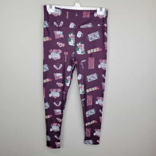 Love Theme Polyester Spandex Plum Ankle Leggings One Size Fits All