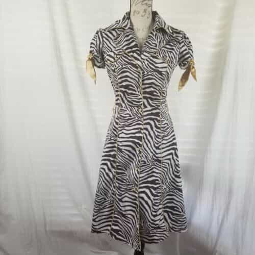 Snap Brown & White Zebra Print Cotton Button-Front Dress