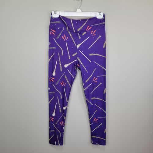 Wand Print Polyester Spandex Purple Ankle Leggings One Size Fits All