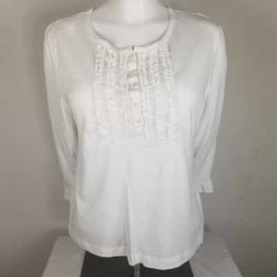Weatherproof White Ruffled Button Up Panel Blouse Size XL
