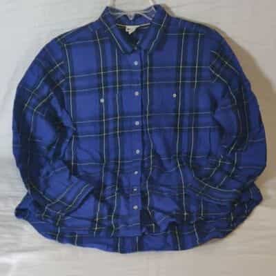 Women’s Stylus Blue Plaid Cotton Long Sleeve Shirt Size XL
