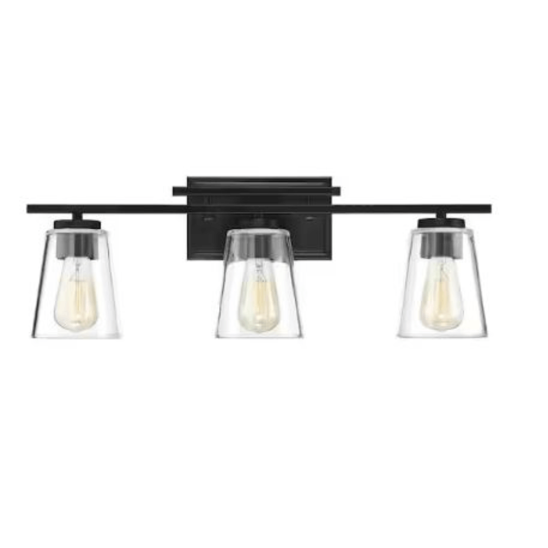 Savoy House 8-1020-3-BK Calhoun 24 in. W x 8.75 in. H 3-Light Black Bathroom Vanity Light with Clear Tapered Cone Glass Shades