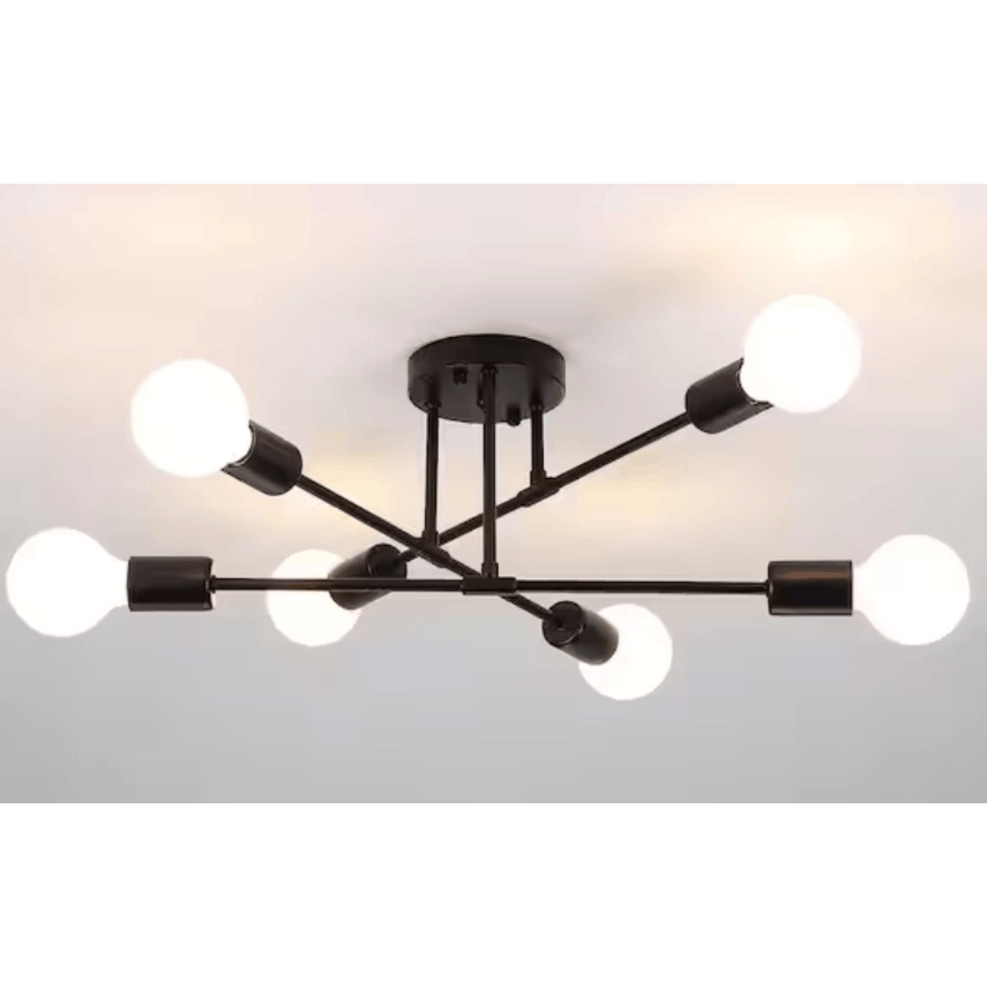 X0081-B-UL 20.66 in. 6 Light Black Dimmable Sputnik Chandelier Modern Linear Semi-Flush Mount Ceiling Light for Office Living Room