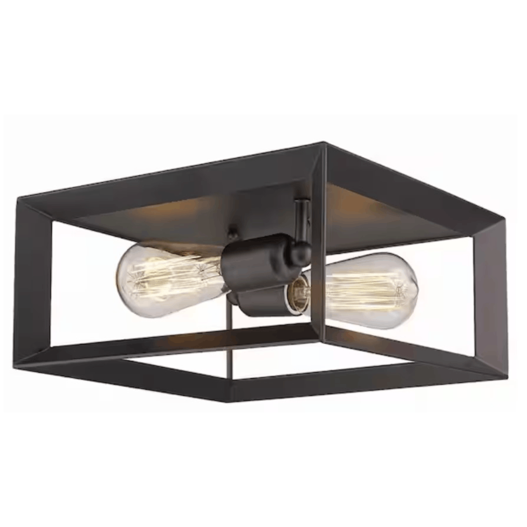 YANSUN H-CL025N1 2-Light Black Farmhouse Caged Square Flush Mount Industrial Vintage Ceiling Lighting