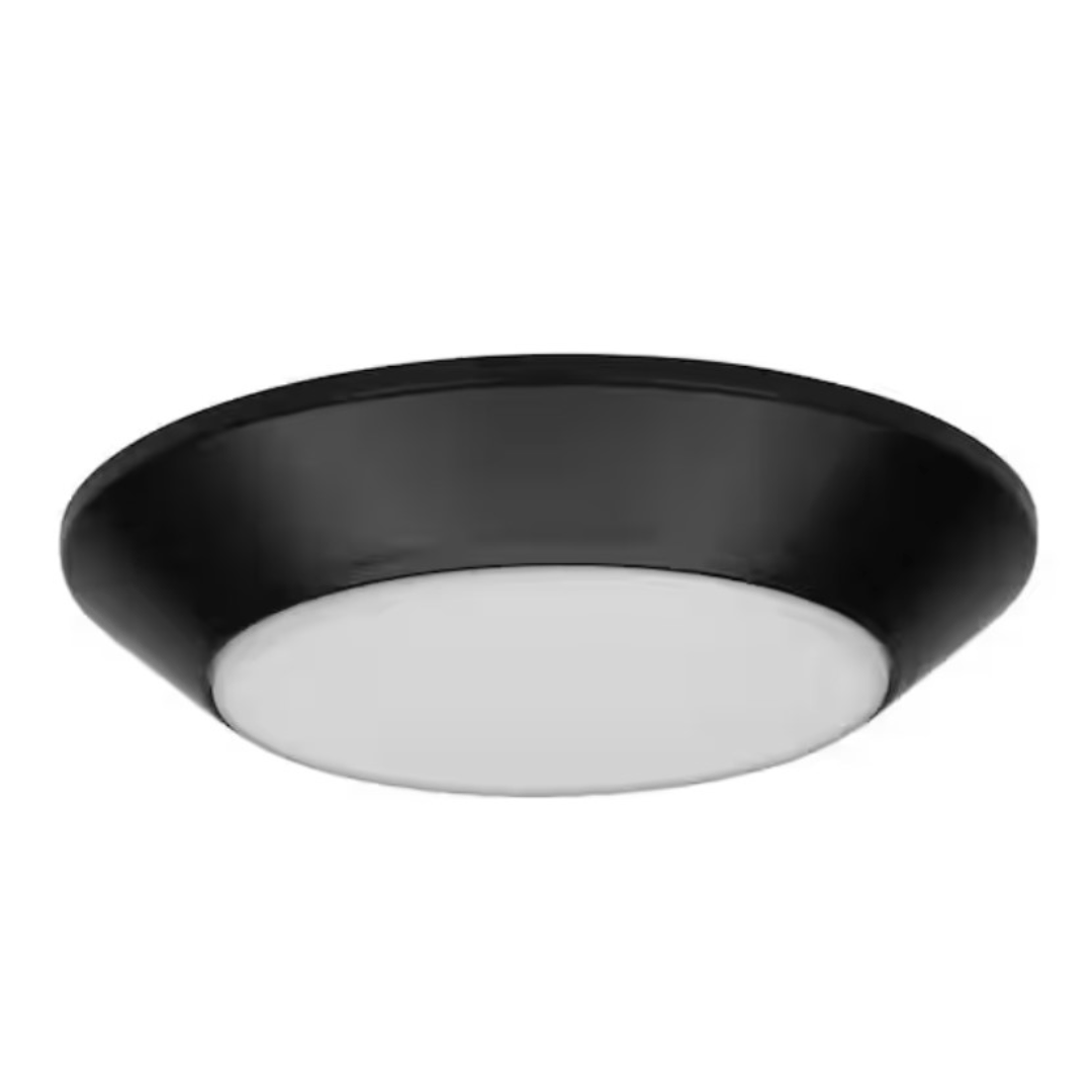 Commercial Electric C01006401A 8 in. Twist Lift Round LED Flush Mount with Night Light and Extra Black Trim 800 Lumens Adjustable CCT