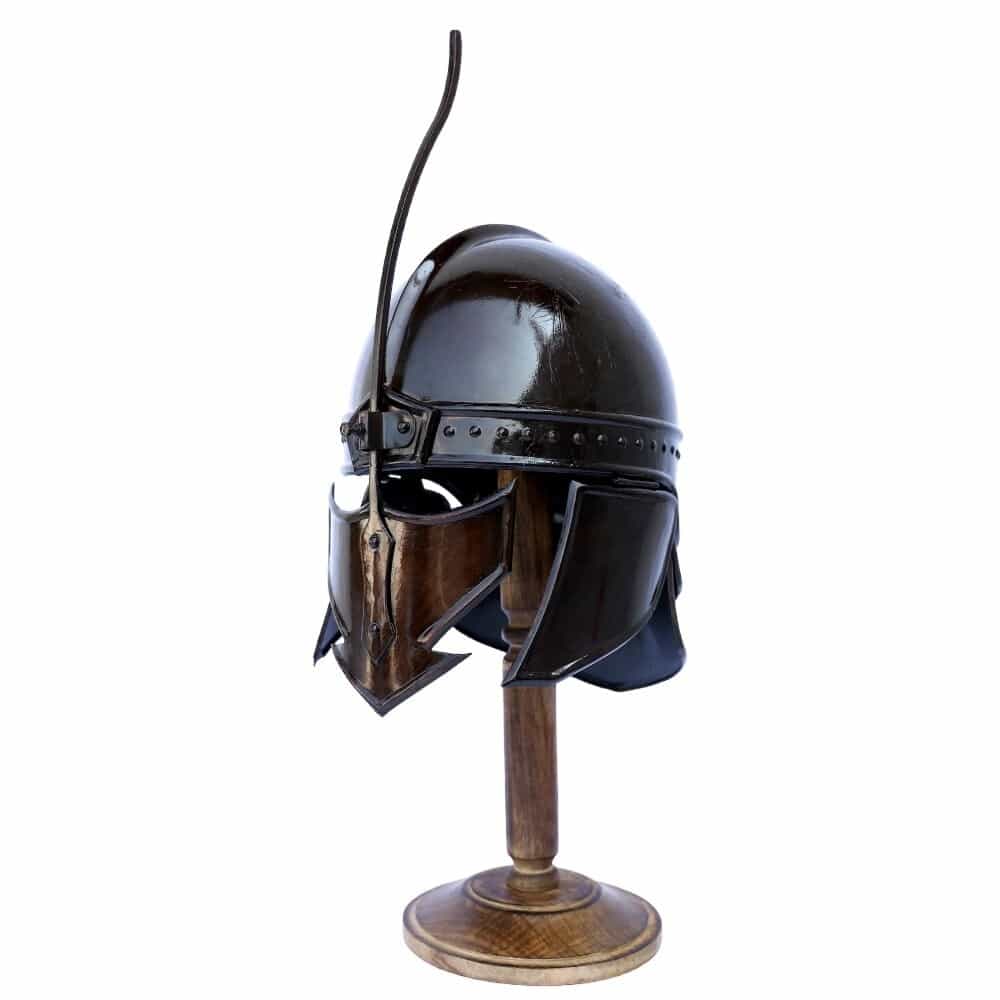functional-medieval-black-knight-helmet-with-wooden-display-18-gauge-steel