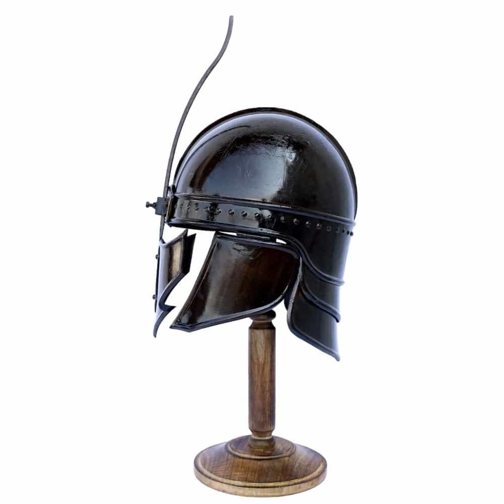 functional-medieval-black-knight-helmet-with-wooden-display-18-gauge-steel