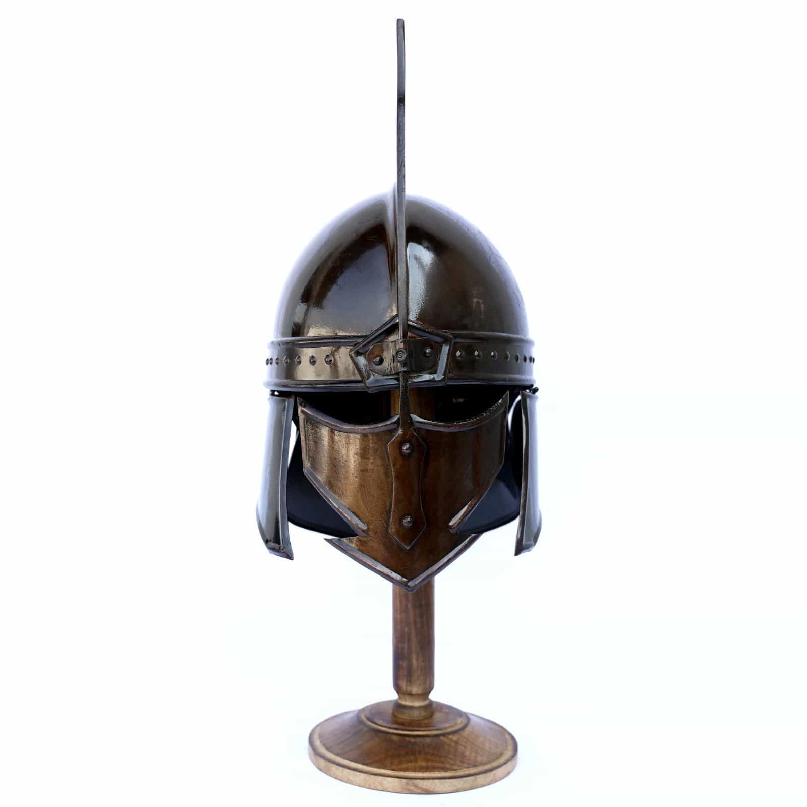 functional-medieval-black-knight-helmet-with-wooden-display-18-gauge-steel