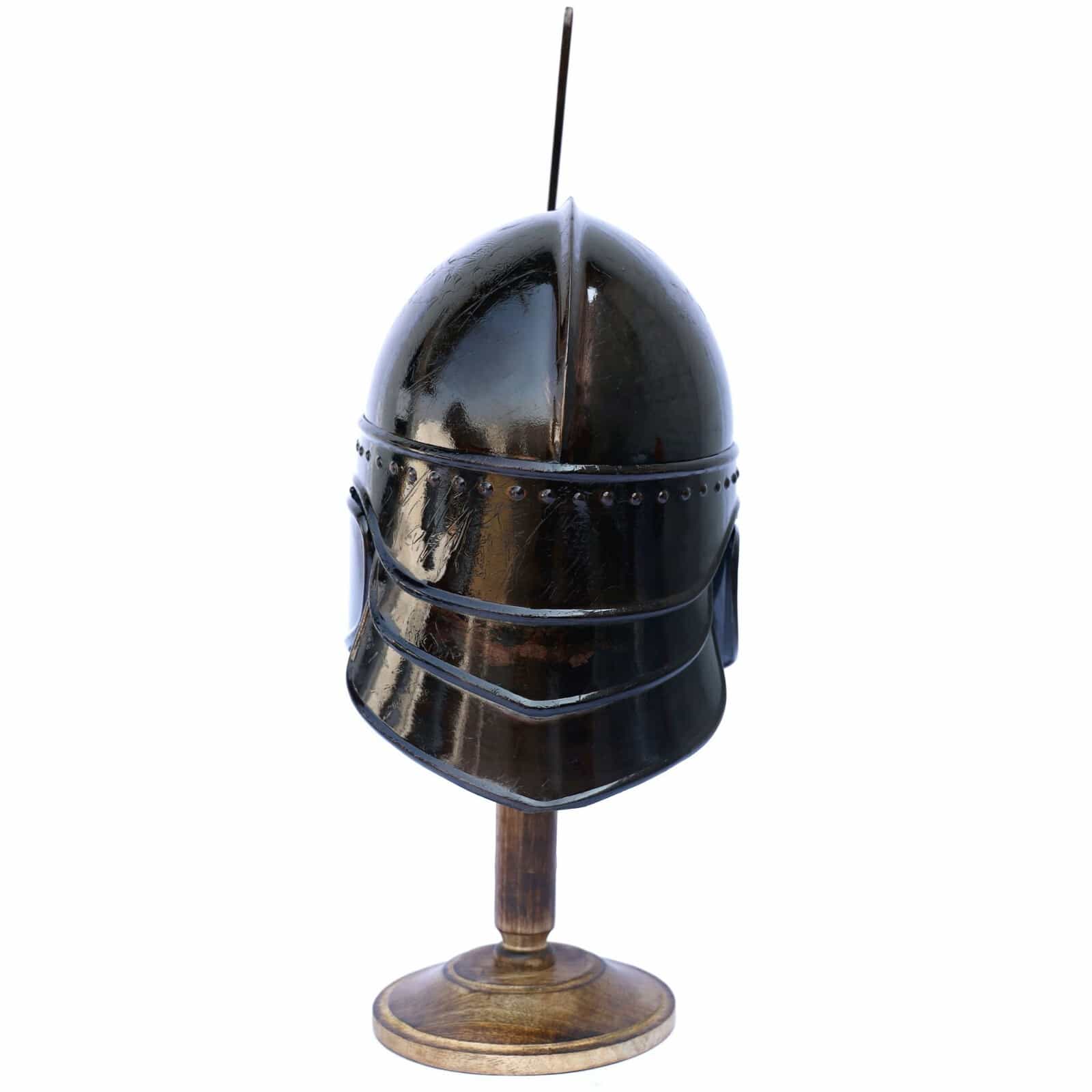 functional-medieval-black-knight-helmet-with-wooden-display-18-gauge-steel