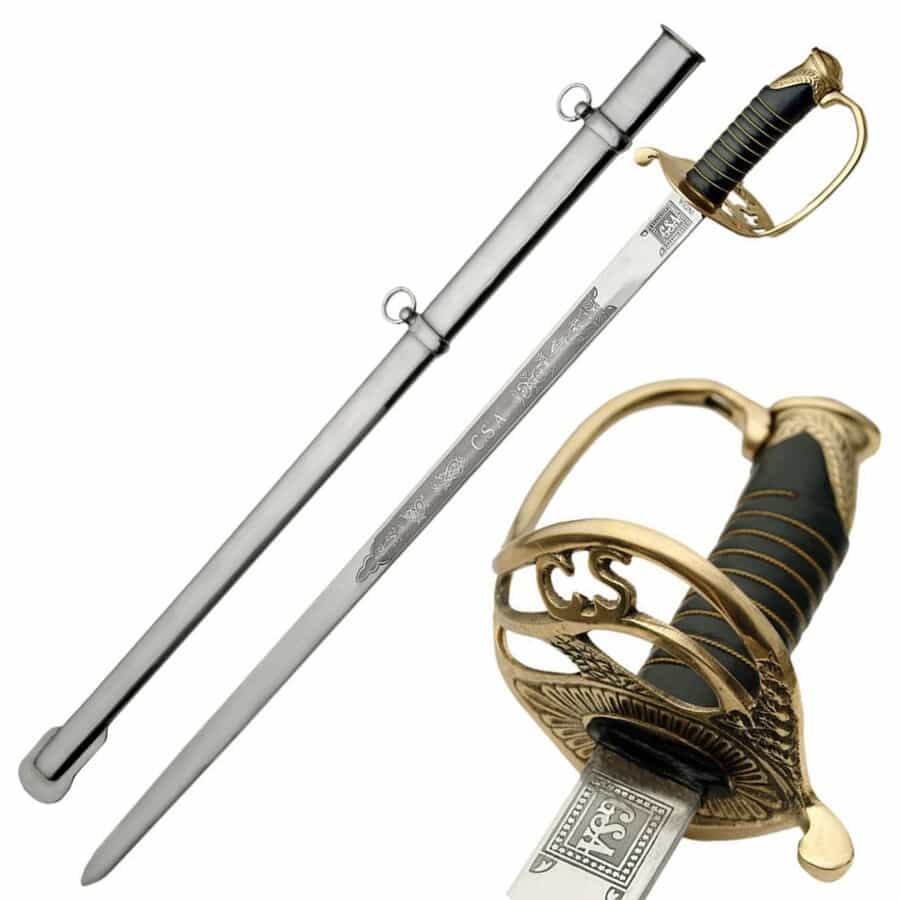 Hand Made CSA Shelby Officers Sword 30" with Engraved Blade & Scabbard