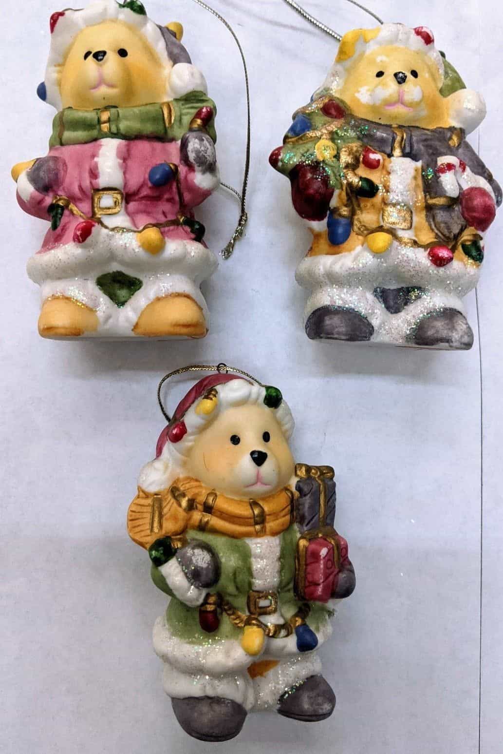 Santa Bear Christmas Ornaments set of 3