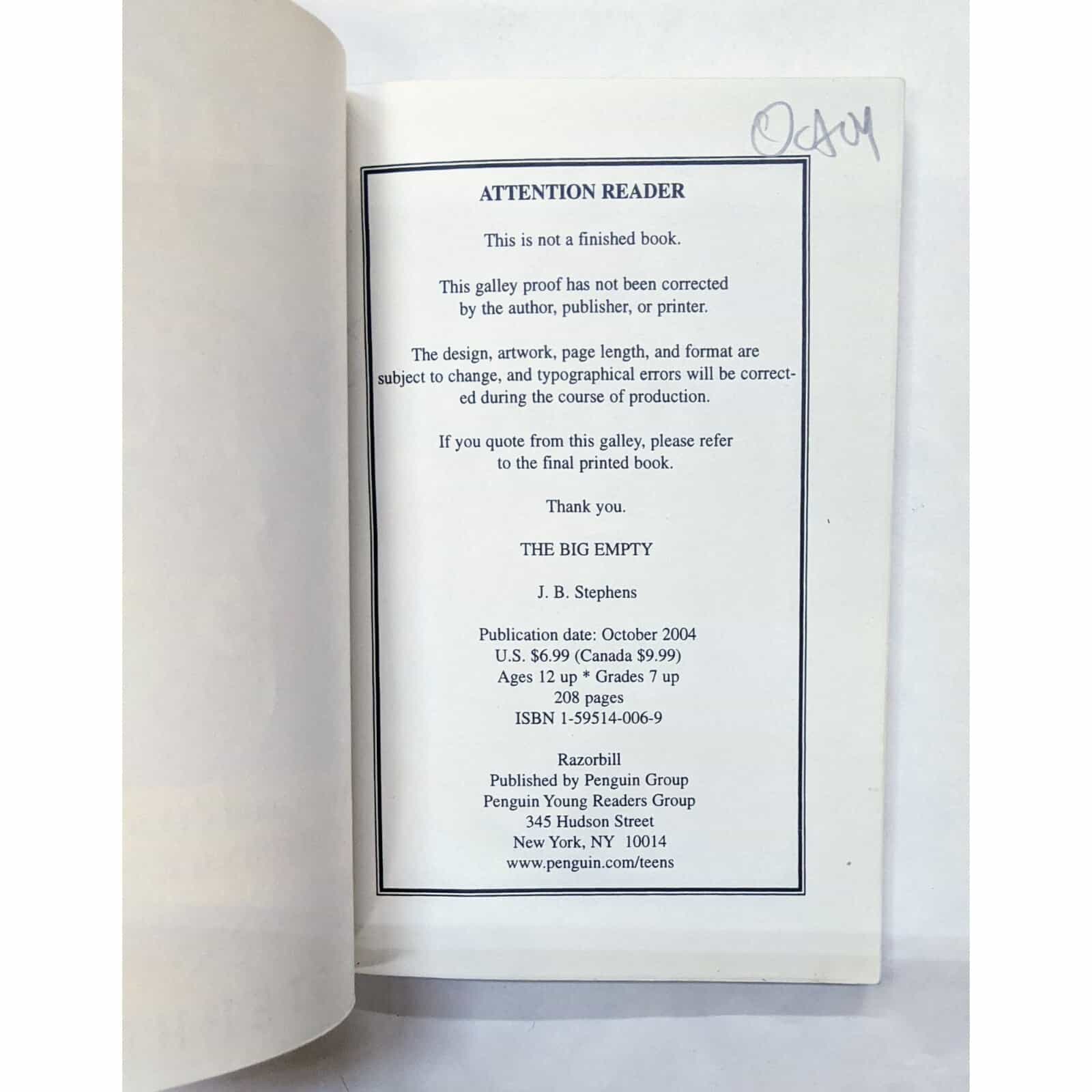 the-big-empty-by-j-b-stephens-book-advance-uncorrected-proof