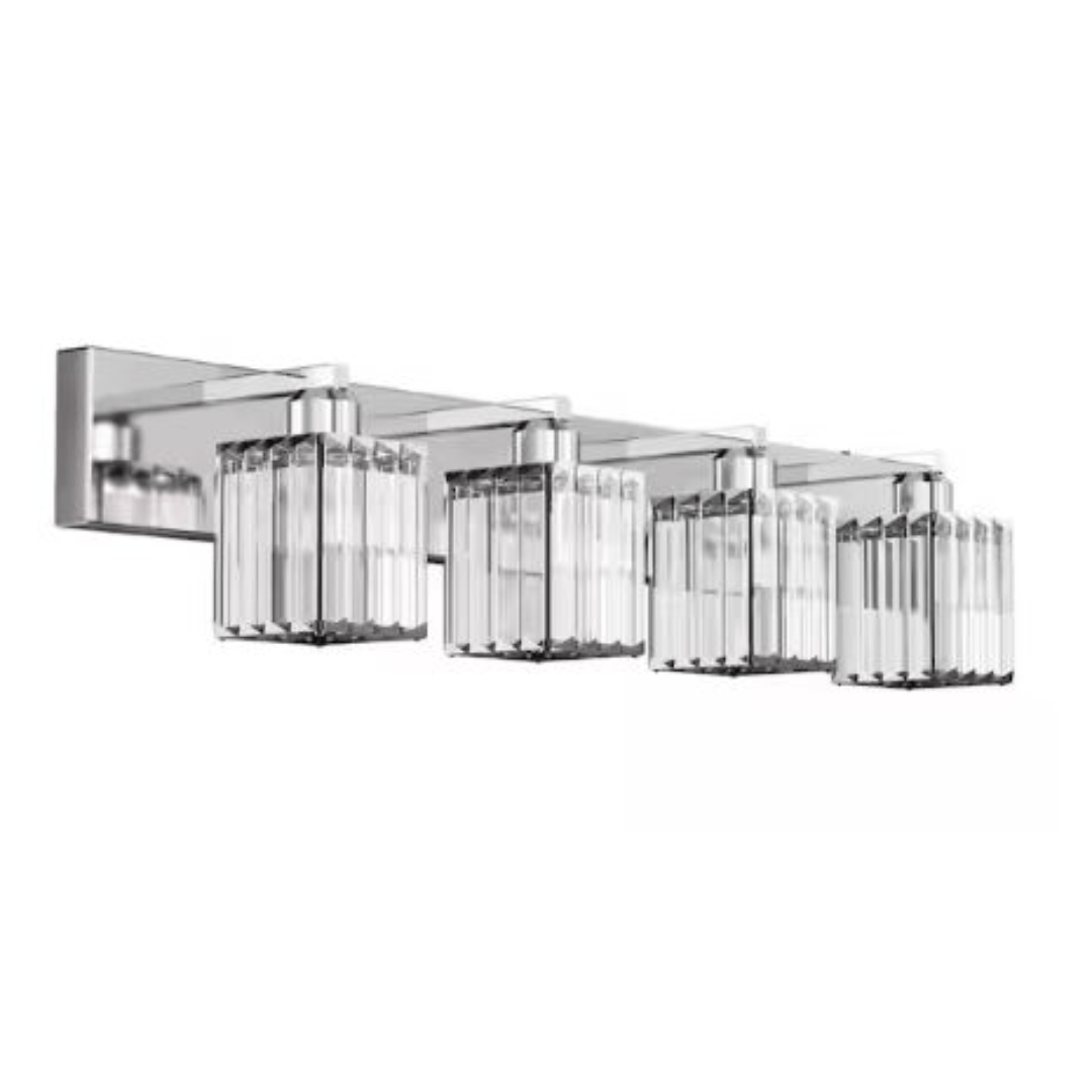 YANSUN HA-JQ01901DCH-1AP3 32 in. 4-Light Modern Crystal Bathroom Vanity Light Fixture, Chrome Finish with Clear Glass Shades