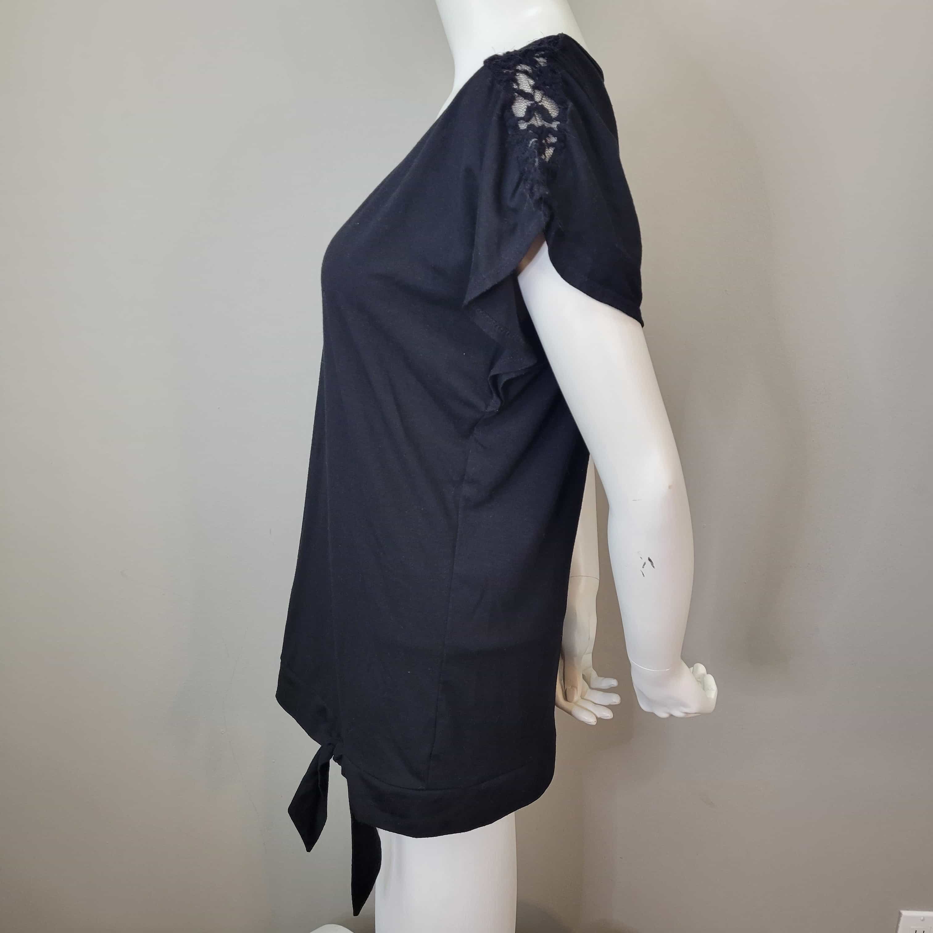 oh-baby-black-tie-waist-tunic-top-with-lace-shoulder-detail-short-sleeve-sz-m