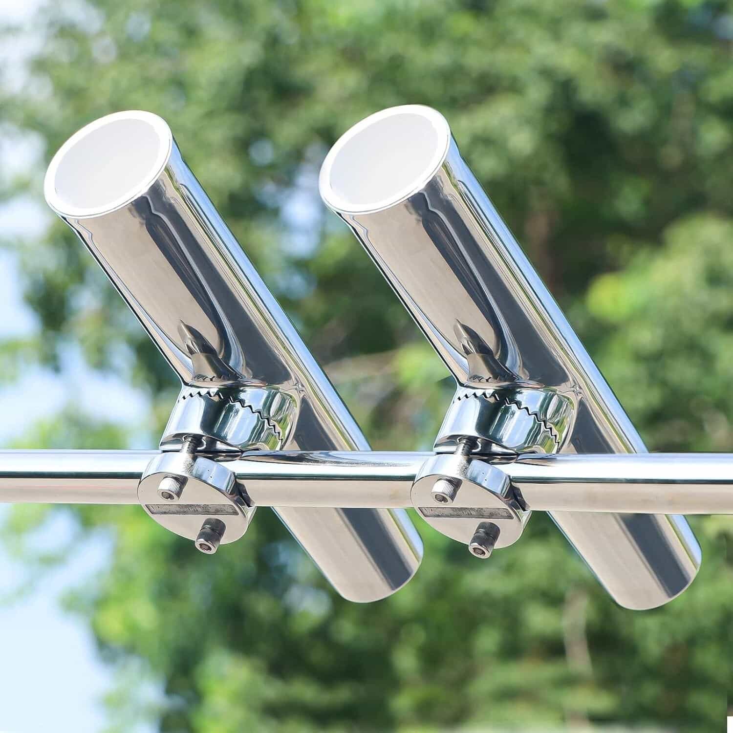 2X Boat 316 Stainless Steel Fishing Rod Holder Clamp-on 7/8"-1" Rail Mount