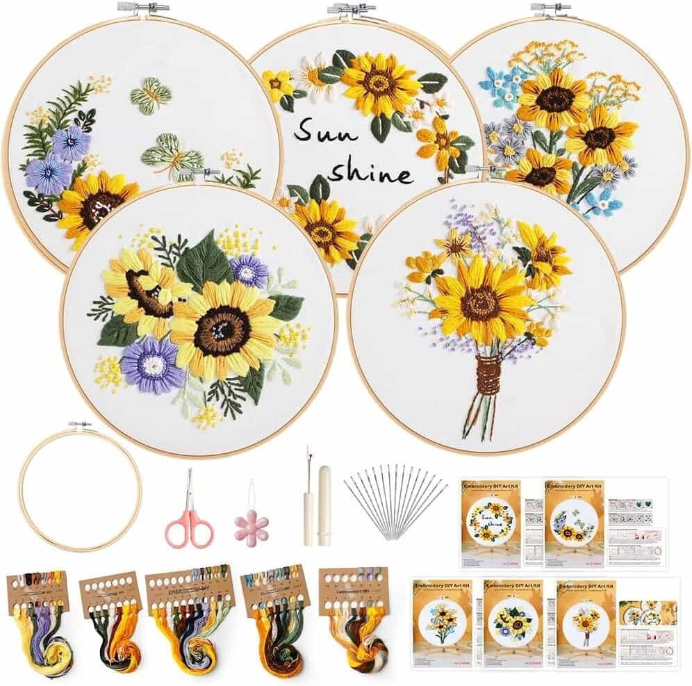 5 Pack Embroidery Kit for Beginners/Adults DIY Starter Kit Floral Motifs