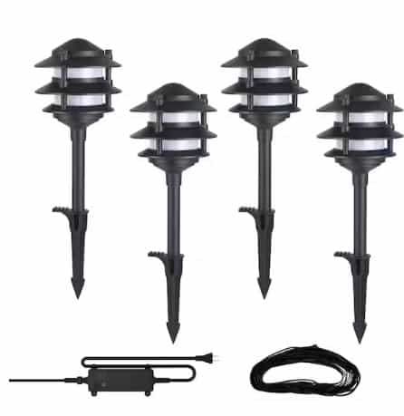 hampton-bay-l11187-elmore-18-lumen-low-voltage-black-hardwired-integrated-led-landscape-light-kit-with-transformer-included-4-pack