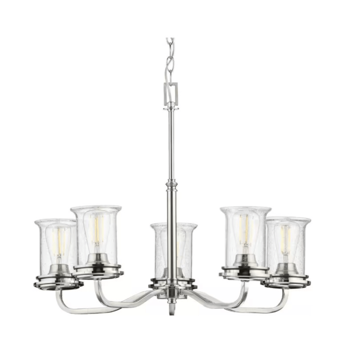 Progress Lighting P400206-009 Winslett Collection 5-Light Brushed Nickel Clear Seeded Glass Coastal Chandelier Light