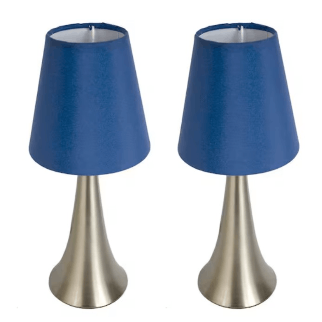 simple-designs-lt2014-blu-2pk-11-5-in-brushed-nickel-mini-touch-table-lamp-set-with-blue-fabric-shades-2-pack