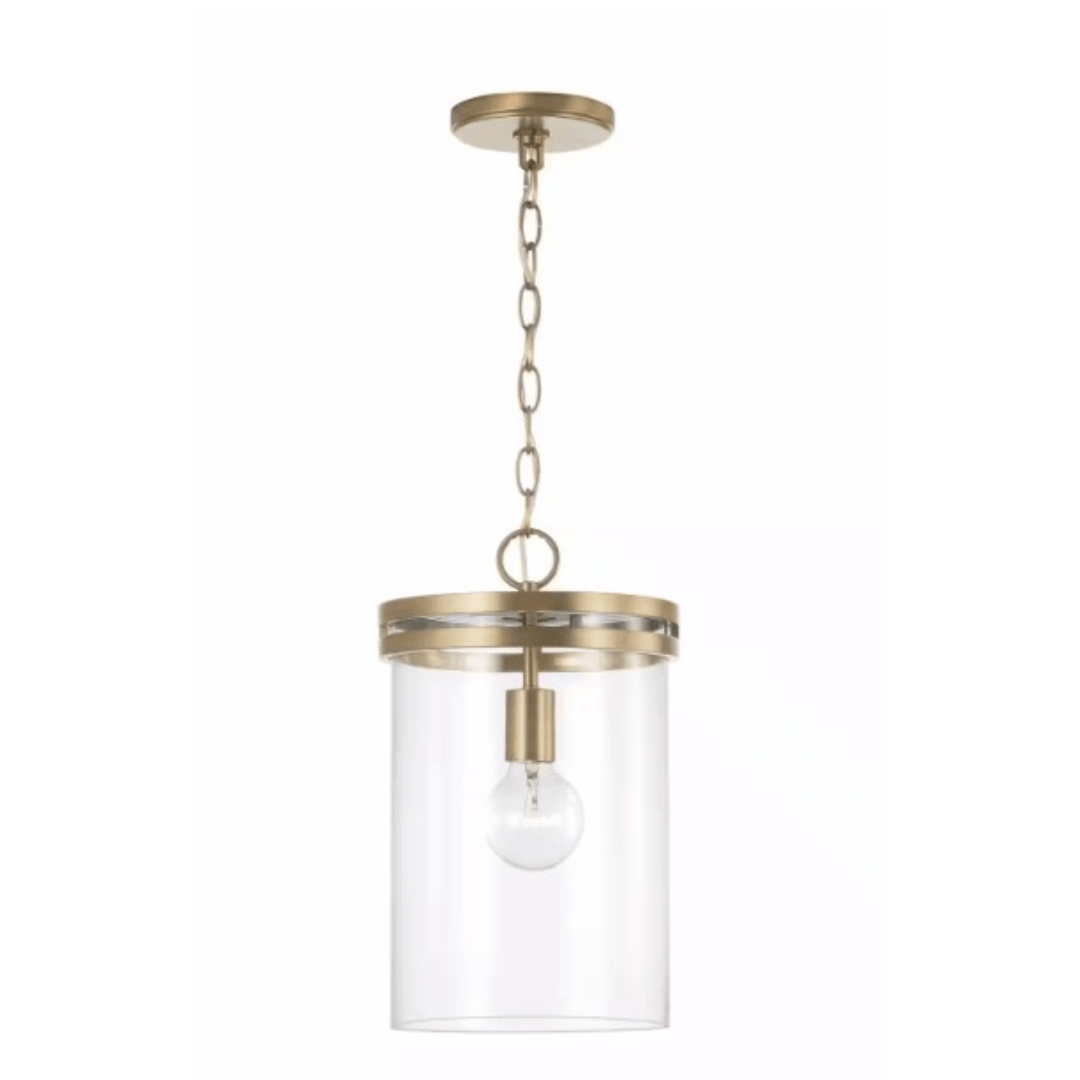HOMEPLACE LIGHTING 348711AD Fuller 9.25 in. W x 15 in. H 1-Light Pendant Chandelier in Aged Brass with Clear Glass