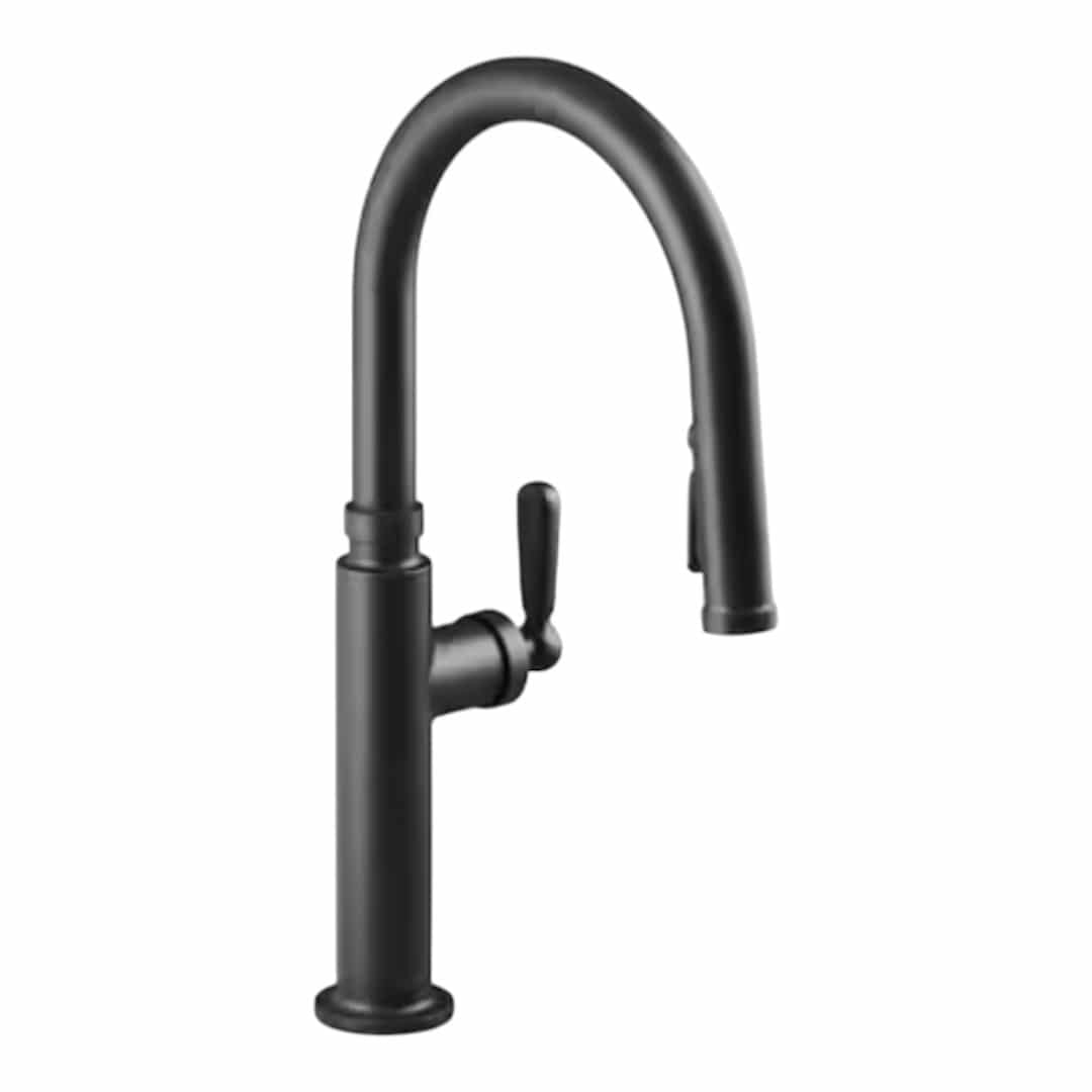 KOHLER 28358-BL Edalyn By Studio McGee Single Handle Pull Down Sprayer Kitchen Faucet With Sprayhead in Matte Black