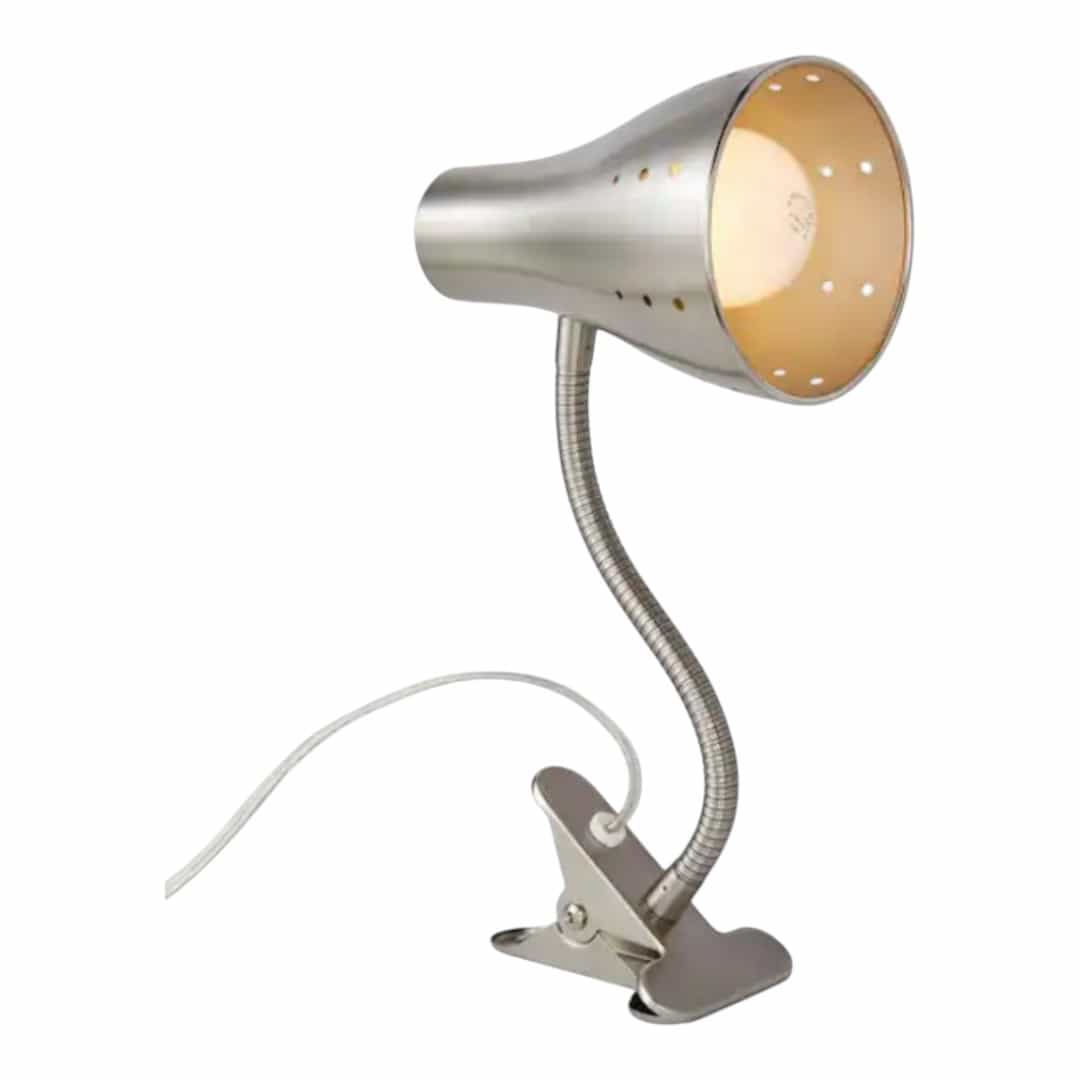 Hampton Bay HBP1001C-109 Hampton Bay 13.9 in. Satin Chrome Modern Clip Table Lamp for Bedrooms with Metal Shade and Gooseneck