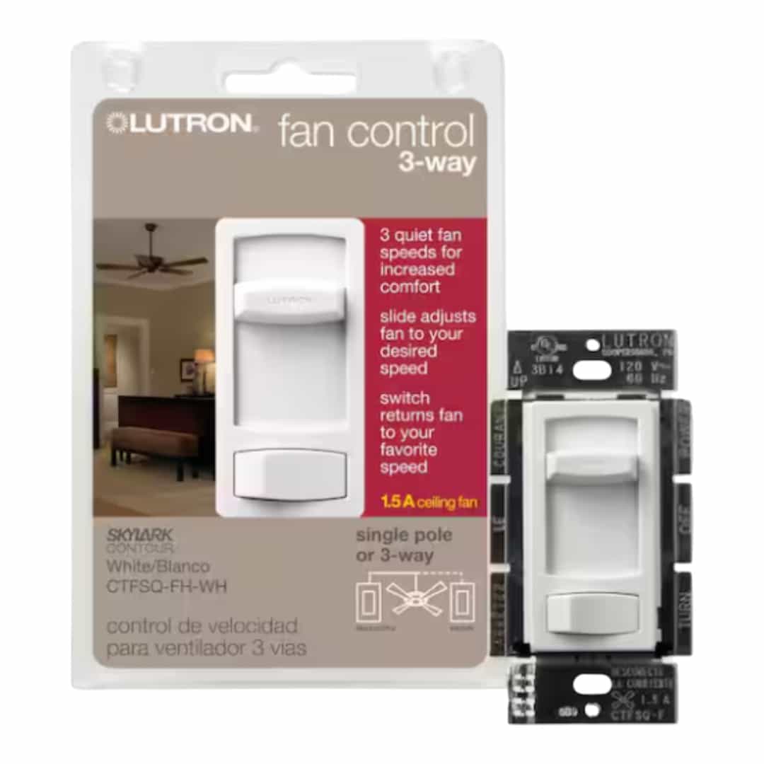 Lutron CTFSQ-FH-WH Skylark Contour Fan Control, Quiet 3-Speed, 1.5-Amp/Single-Pole or 3-Way, White (CTFSQ-FH-WH)