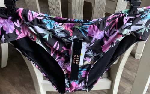 ALEX MARIE WOMEN TROPICAL PRINT SWIM BOTTOM size 14, BLACK / MULTI, NWT