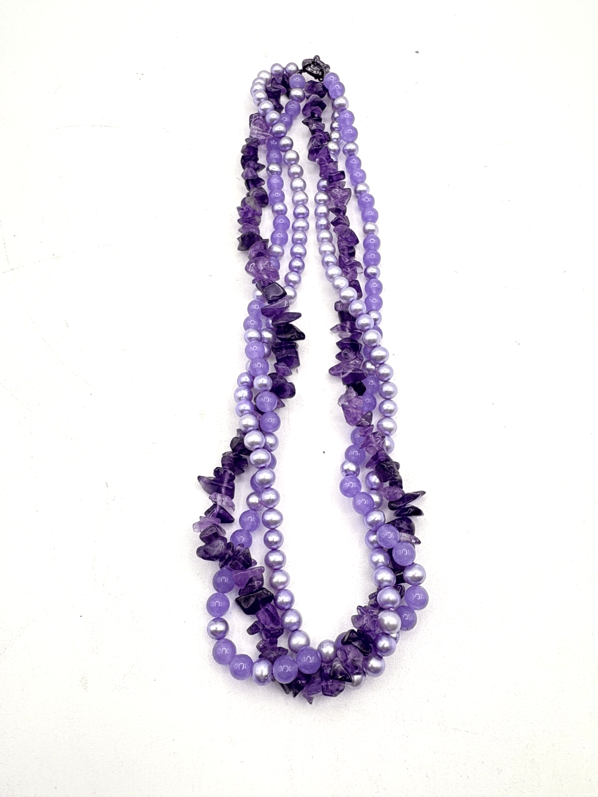 BEADED CHIP AMETHYST NECKLACE 18" 3 Strand, QVC Piece.