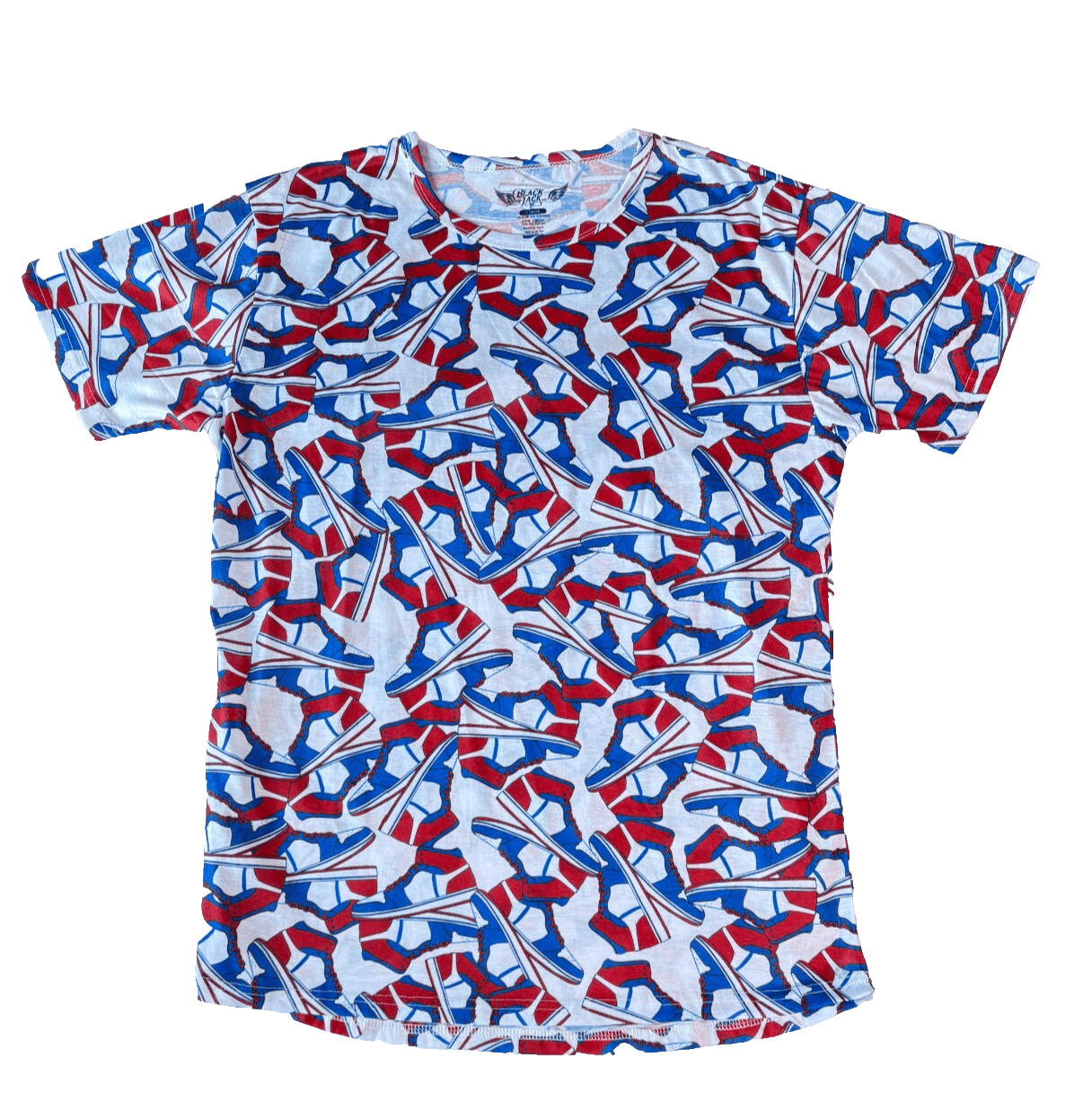 Black Jack Mens Short Sleeve T-Shirt Red White Blue Sneaker Graphic Size Large
