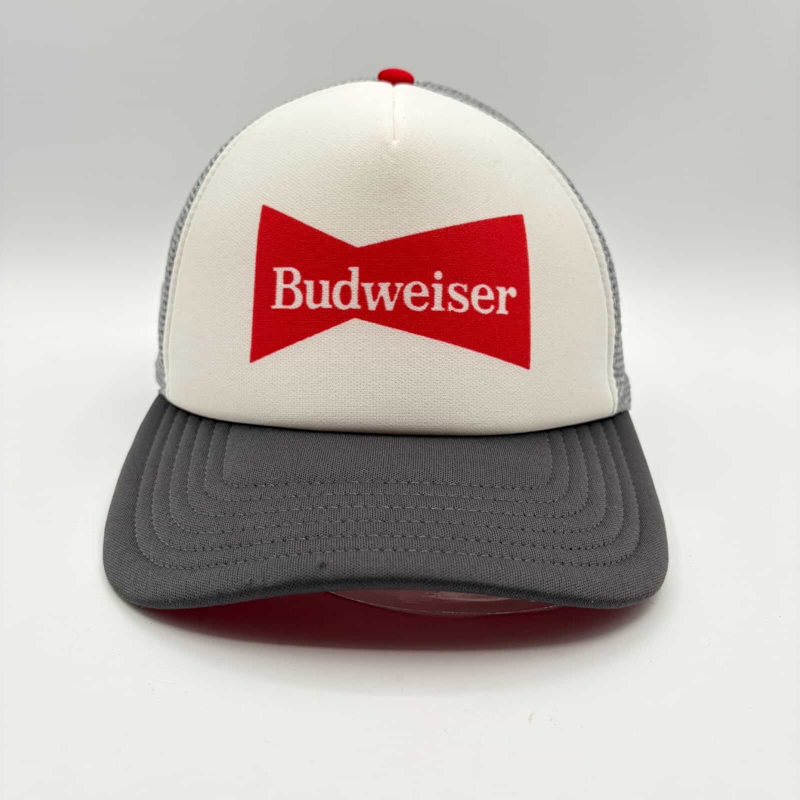 Budweiser White & Gray Mesh Trucker Snapback Cap
