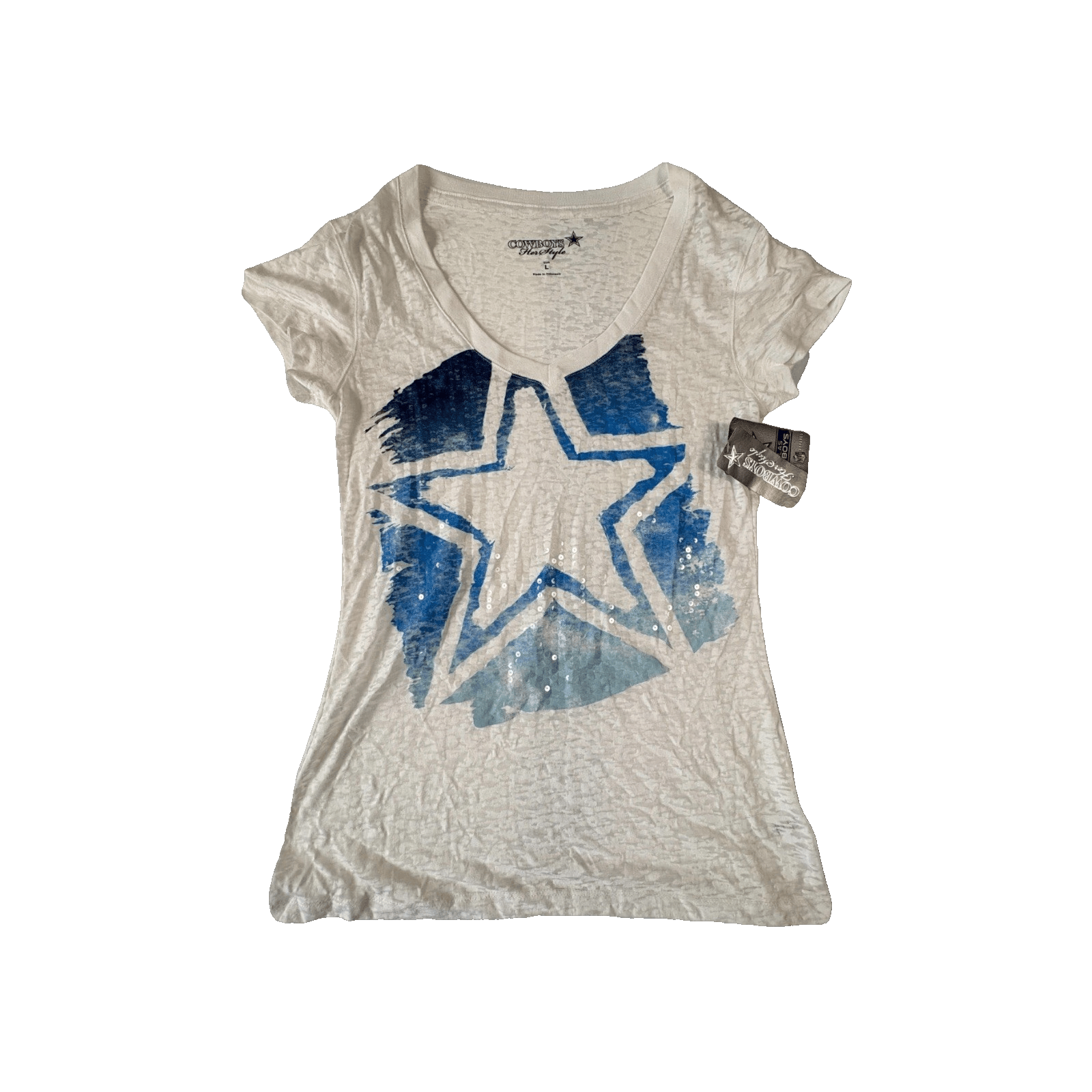 Dallas Cowboys Her Style V-neck T-shirt Women's Large Sequins