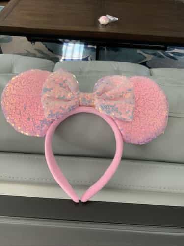 Disney Pink Sequin Minnie Mouse Ears & Bow Headband NEW