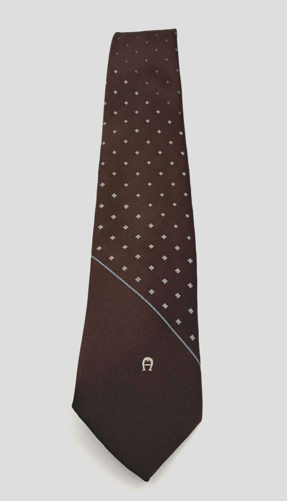 Etienne Aigner Neck Tie Brown Blue Stripe Dot Horseshoe Logo Classic Width Mens