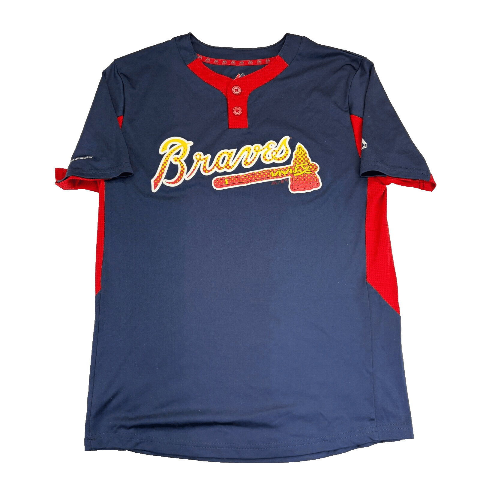 EUC Atlanta Braves Blue Henley Style MLB Baseball #33 Youth XL